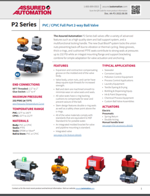 ASSURED P2 CATALOG P2 SERIES: PVC / CPVC FULL PORT 2-WAY BALL VALVE